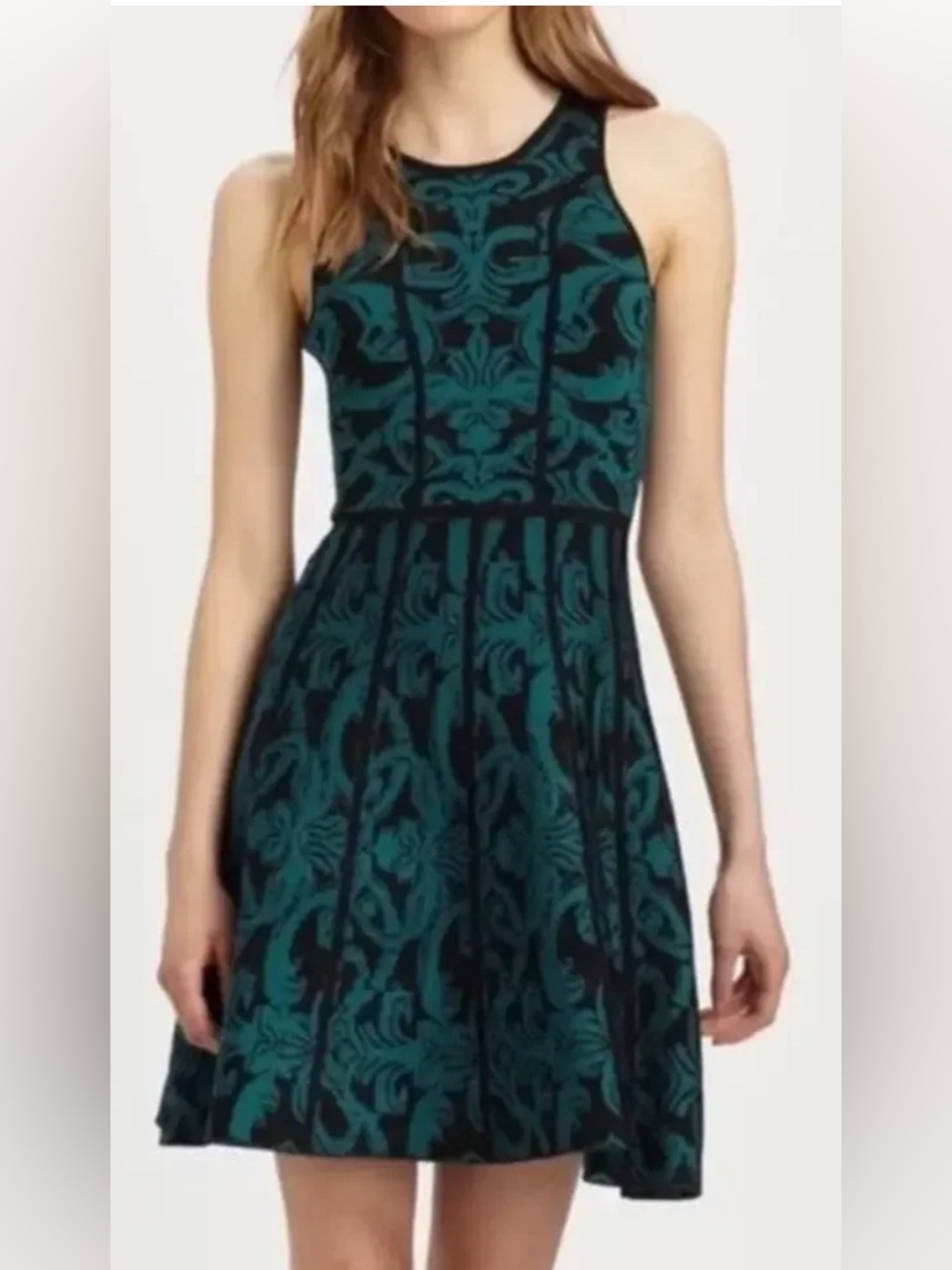 Parker Kiley Emerald Fit & Flare Dress Emerald Green/Blk XS